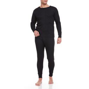 Men Thermal Underwear Black Cotton Fleece Lined Long Johns Winter Base layer NWT